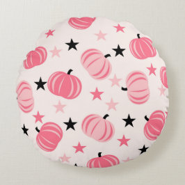 Roze en zwarte pompoen met sterren Halloween & Her Rond Kussen