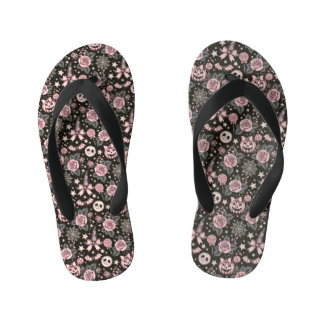 Roze en Zwarte Pompoen, Web en Roos Patroon Kinder Teenslippers