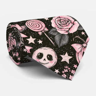 Roze en Zwarte Pompoen, Web en Roos Patroon Stropdas