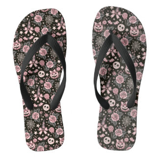 Roze en Zwarte Pompoen, Web en Roos Patroon Teenslippers