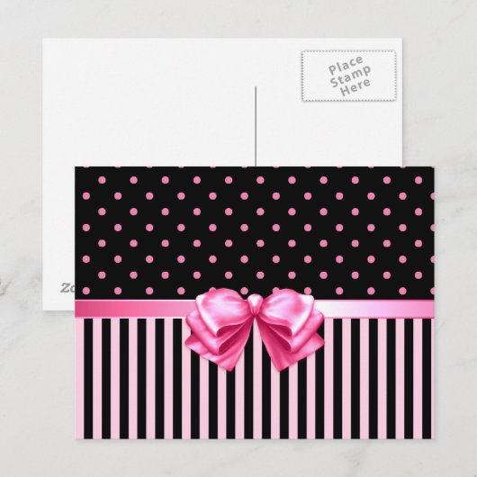 Roze en zwarte pooldots/stripes briefkaart (Voorkant / Achterkant)