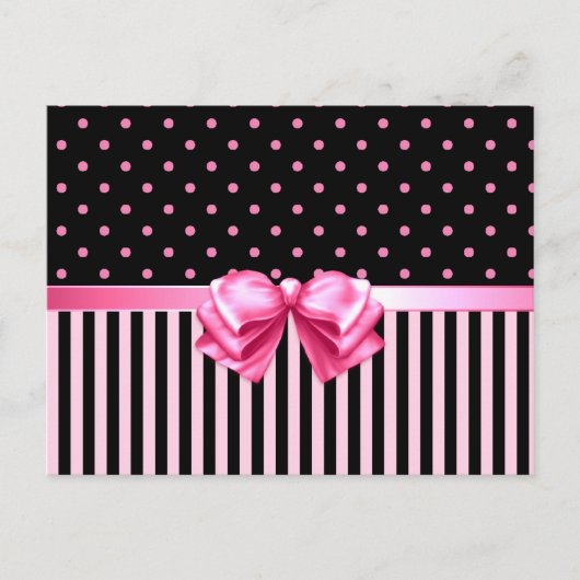 Roze en zwarte pooldots/stripes briefkaart (Voorkant)