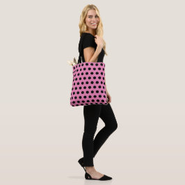 Roze en zwarte pooldots tote bag
