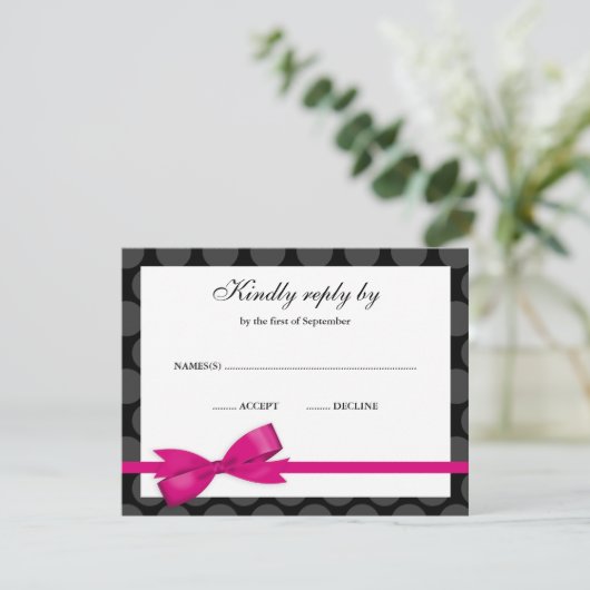 Roze en zwarte poolpuntkaart RSVP-reactiekaart RSVP Kaartje (Staand voorkant)