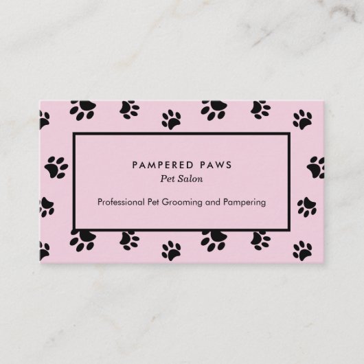 Roze en Zwarte Poot Prints Professionele Huisdier Visitekaartje (Voorkant)