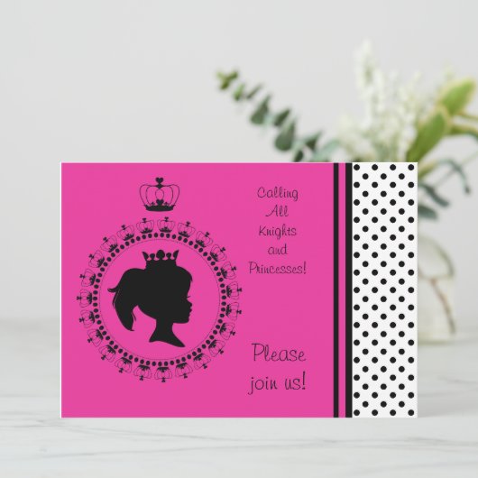 Roze en zwarte prinses 5 x 7 Birthday-uitnodiginge Kaart (Staand voorkant)