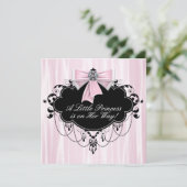 Roze en zwarte prinses Baby shower Kaart (Staand voorkant)