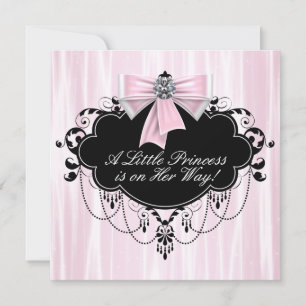 Roze en zwarte prinses Baby shower Kaart