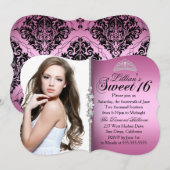 Roze en zwarte prinses Tiara Sweet 16 verjaardag Kaart (Voorkant / Achterkant)