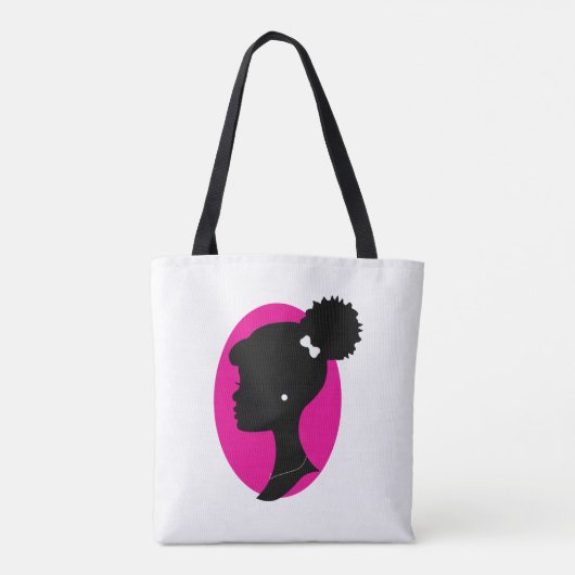Roze en zwarte Puff Silhouette Canvas tas (Achterkant)