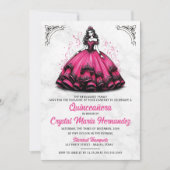 Roze en zwarte Quinceañera Kaart (Voorkant)