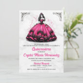 Roze en zwarte Quinceañera Kaart (Staand voorkant)