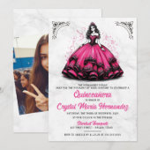 Roze en zwarte Quinceañera Kaart (Voorkant / Achterkant)