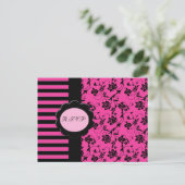 Roze en zwarte R.S.V.P. Kaart (Staand voorkant)