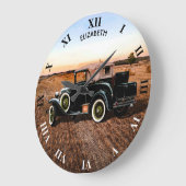 Roze en zwarte  retro-auto grote klok (Hoek)