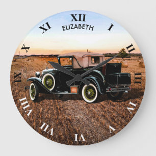 Roze en zwarte  retro-auto grote klok