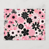 Roze en zwarte retro botanische bloemen patroon briefkaart (Voorkant)
