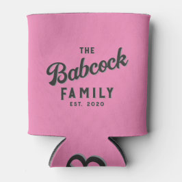 Roze en Zwarte Retro Familienaam & Jaar Blikjeskoeler