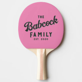 Roze en Zwarte Retro Familienaam & Jaar Tafeltennisbatje