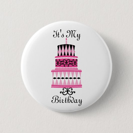 Roze en zwarte ring ronde button 5,7 cm (Voorkant)