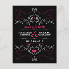 Roze en zwarte Rock 'n' Roll muziek thema bruiloft Aankondigingskaart