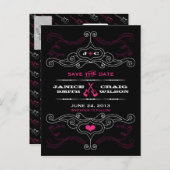 Roze en zwarte Rock 'n' Roll muziek thema bruiloft Aankondigingskaart (Voorkant / Achterkant)