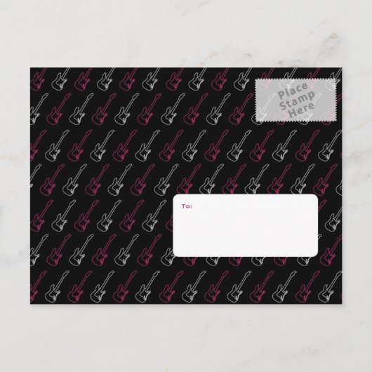 Roze en zwarte Rock 'n' Roll muziek thema bruiloft Aankondigingskaart (Achterkant)