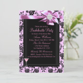 Roze en zwarte Roos Bachelorette Party nodigt uit Kaart (Staand voorkant)