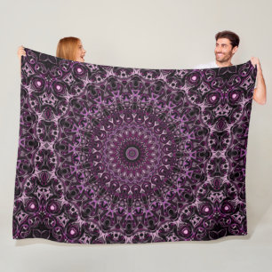 Roze en Zwarte Roos Mandala met Bloemige Geometrie Fleece Deken