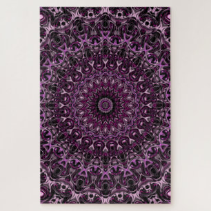 Roze en Zwarte Roos Mandala met Bloemige Geometrie Legpuzzel
