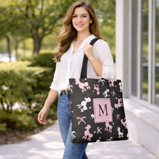  roze en zwarte roze monogram tote bag