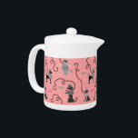 Roze en zwarte roze roze roze roodroze roestpatroo theepot<br><div class="desc">Dit leuke Franse poodle-teapotmodel is afgeleid van de klassieke poodle rokken uit de jaren vijftig. De zwarte poodle hond heeft grijze pompons van bont met poka-stippen en een zwarte stencil-stijl. Het rust allemaal op een roze achtergrond met een licht roze polka-gestippeld effect. Dit moderne, middeleeuwse, meisjes ontwerp is perfect voor...</div>