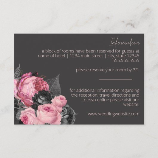 Roze en Zwarte Rozen Bruiloft Behuizing Kaart (Voorkant)