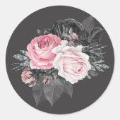 Roze en zwarte Rozen bruiloft Ronde Sticker (Voorkant)