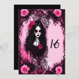 Roze en zwarte Rozen Ghost Girl Sweet 16 Verjaarda Kaart