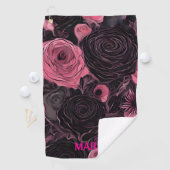 Roze en zwarte Rozen Gothic Golfhanddoek (Insitu)