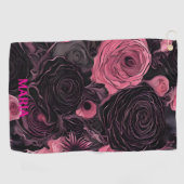 Roze en zwarte Rozen Gothic Golfhanddoek (Horizontaal)
