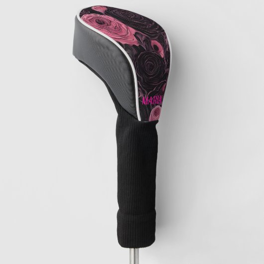 Roze en zwarte Rozen Gothic Golfheadcover (Schuin)