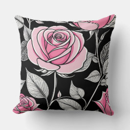Roze en zwarte Rozen Kussen