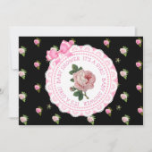 Roze en Zwarte Rozen Meisje's Baby shower Invitati Kaart (Voorkant)
