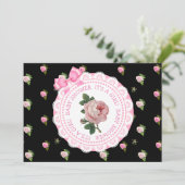 Roze en Zwarte Rozen Meisje's Baby shower Invitati Kaart (Staand voorkant)
