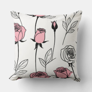 Roze en zwarte Rozen op wit Kussen