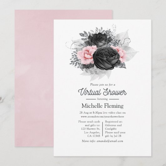  roze en zwarte Rozen - Virtuele Shower Kaart (Voorkant / Achterkant)