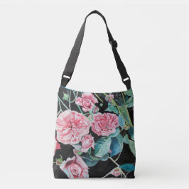 Roze en zwarte Rozen Waterverf Crossbody Bag Tas