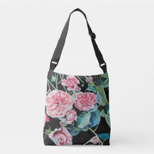 Roze en zwarte Rozen Waterverf Crossbody Bag Tas