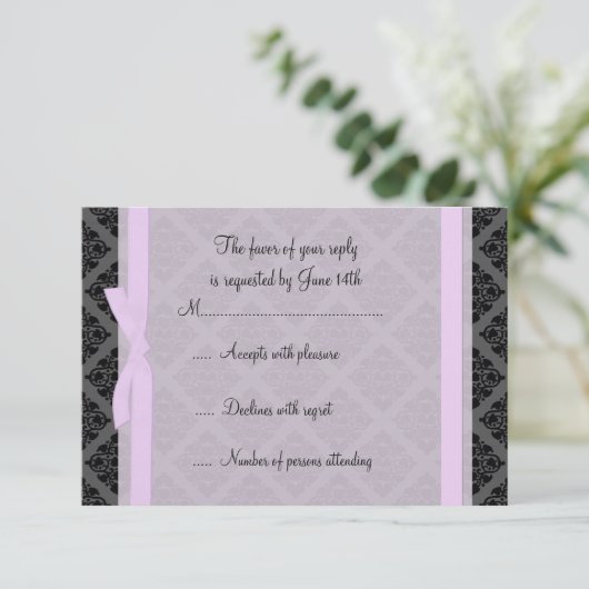 Roze en zwarte RSVP-kaart dempen RSVP Kaartje (Staand voorkant)