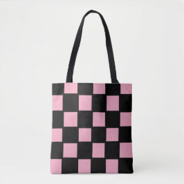 Roze en Zwarte Rutentas Tote Bag