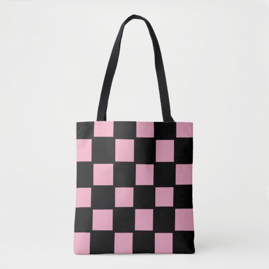 Roze en Zwarte Rutentas Tote Bag (Voorkant)