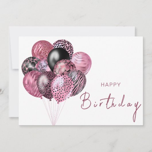 Roze en Zwarte Safari Ballonnen Gelukkige Verjaard Kaart (Voorkant)