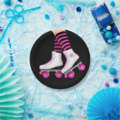 Roze en zwarte Schaats met draagtas Papieren Bordje (Feest)